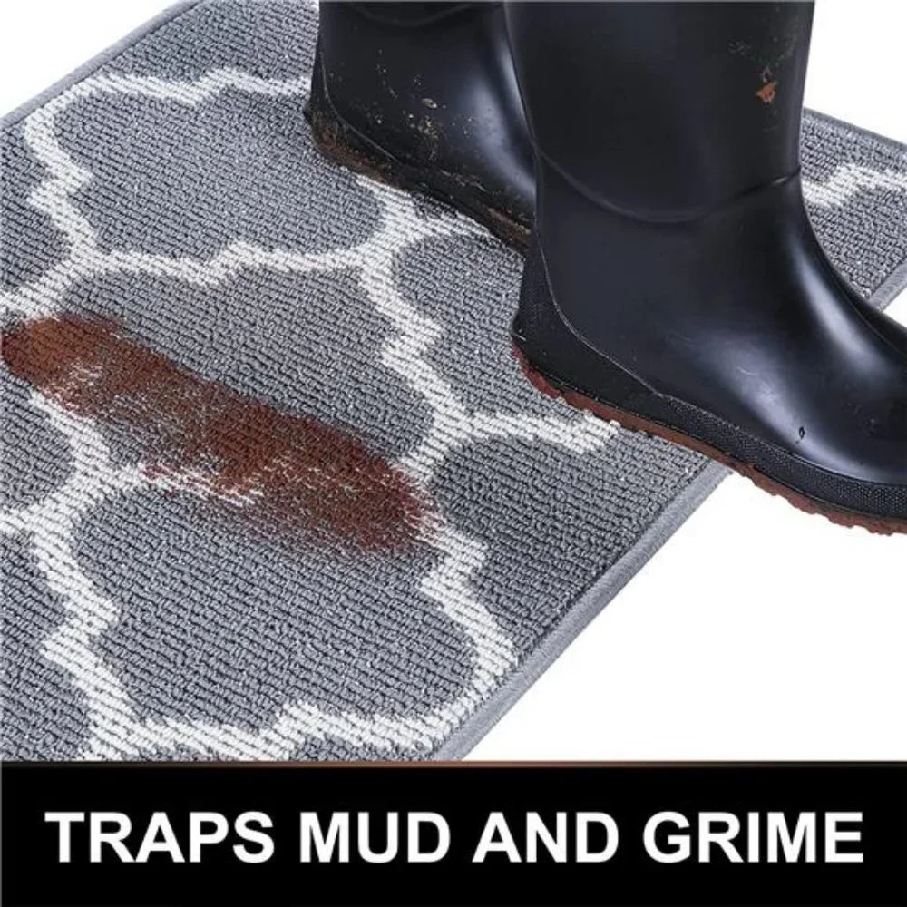 20x32, Non-Slip Absorbent Resist Dirt Entrance Rug, Machine Washable Grey